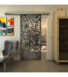 Glasschiebetür SLIM-LINE - Fineprint Model 145 Schwarz auf Klarglas