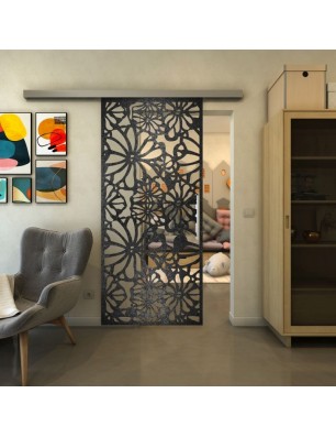 Glasschiebetür SLIM-LINE - Fineprint Model 145 Schwarz auf Klarglas
