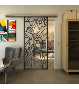 Glasschiebetür SLIM-LINE - Fineprint Model 148 Schwarz auf Klarglas