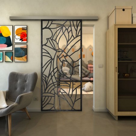 Glasschiebetür SLIM-LINE - Fineprint Model 148 Schwarz auf Klarglas
