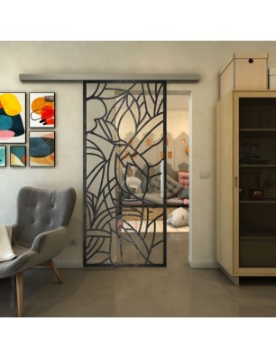 Glasschiebetür SLIM-LINE - Fineprint Model 148 Schwarz auf Klarglas