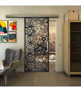 Glasschiebetür SLIM-LINE - Fineprint Model 149 Schwarz auf Klarglas