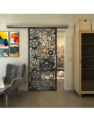 Glasschiebetür SLIM-LINE - Fineprint Model 149 Schwarz auf Klarglas