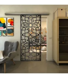 Glasschiebetür SLIM-LINE - Fineprint Model 150 Schwarz auf Klarglas