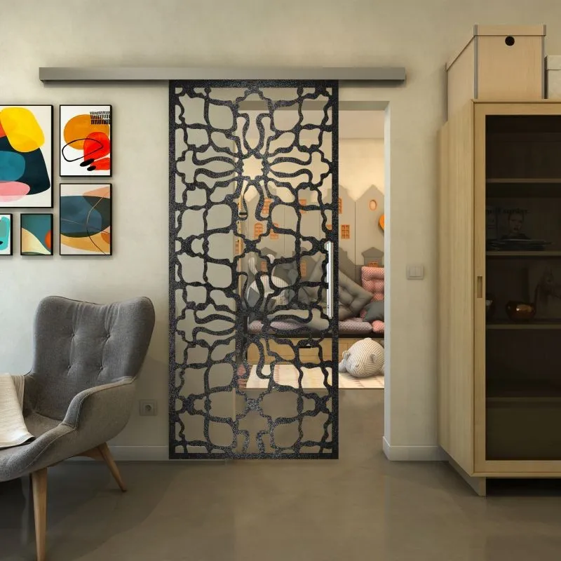 Glasschiebetür SLIM-LINE - Fineprint Modell 150 Schwarz auf Klarglas