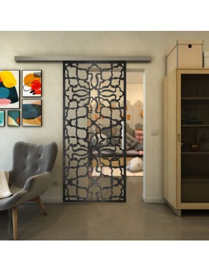 Glasschiebetür SLIM-LINE - Fineprint Model 150 Schwarz auf Klarglas