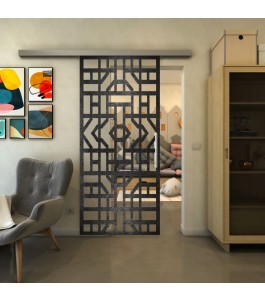 Glasschiebetür SLIM-LINE - Fineprint Model 152 Schwarz auf Klarglas