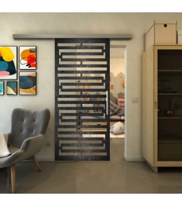 Glasschiebetür SLIM-LINE - Fineprint Model 153 Schwarz auf Klarglas