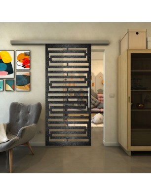 Glasschiebetür SLIM-LINE - Fineprint Model 153 Schwarz auf Klarglas
