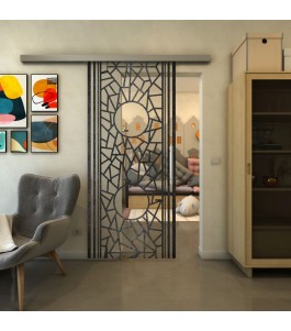 Glasschiebetür SLIM-LINE - Fineprint Model 154 Schwarz auf Klarglas