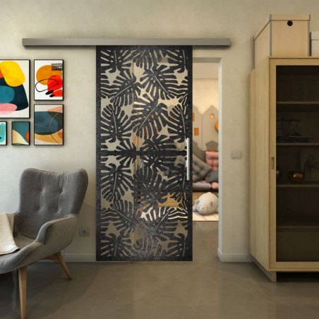 Glasschiebetür SLIM-LINE - Fineprint Model 158 Schwarz auf Klarglas