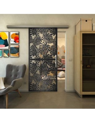 Glasschiebetür SLIM-LINE - Fineprint Model 158 Schwarz auf Klarglas