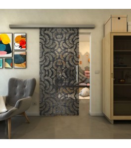 Glasschiebetür SLIM-LINE - Fineprint Model 164 Schwarz auf Klarglas