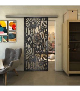Glasschiebetür SLIM-LINE - Fineprint Model 165 Schwarz auf Klarglas