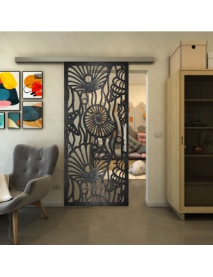 Glasschiebetür SLIM-LINE - Fineprint Model 165 Schwarz auf Klarglas