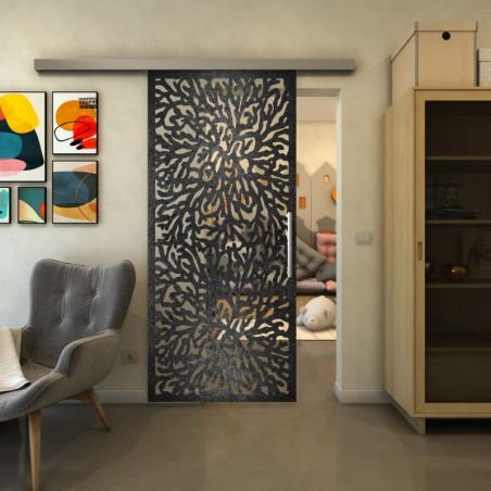 Glasschiebetür SLIM-LINE - Fineprint Model 168 Schwarz auf Klarglas