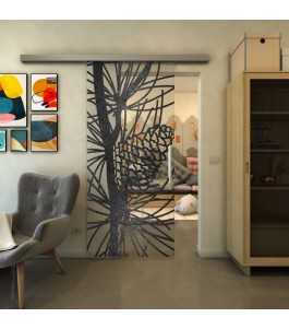 Glasschiebetür SLIM-LINE - Fineprint Model 169 Schwarz auf Klarglas