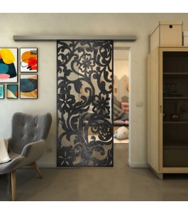 Glasschiebetür SLIM-LINE - Fineprint Model 170 Schwarz auf Klarglas