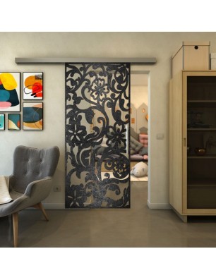 Glasschiebetür SLIM-LINE - Fineprint Model 170 Schwarz auf Klarglas