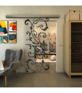 Glasschiebetür SLIM-LINE - Fineprint Model 171 Schwarz auf Klarglas