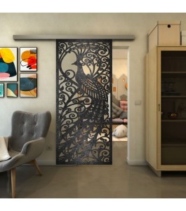 Glasschiebetür SLIM-LINE - Fineprint Model 172 Schwarz auf Klarglas
