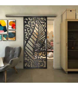 Glasschiebetür SLIM-LINE - Fineprint Model 173 Schwarz auf Klarglas