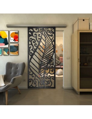 Glasschiebetür SLIM-LINE - Fineprint Model 173 Schwarz auf Klarglas