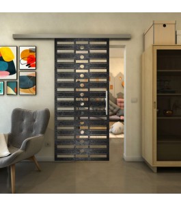 Glasschiebetür SLIM-LINE - Fineprint Model 174 Schwarz auf Klarglas