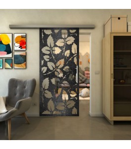 Glasschiebetür SLIM-LINE - Fineprint Model 175 Schwarz auf Klarglas