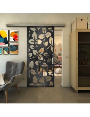 Glasschiebetür SLIM-LINE - Fineprint Model 175 Schwarz auf Klarglas