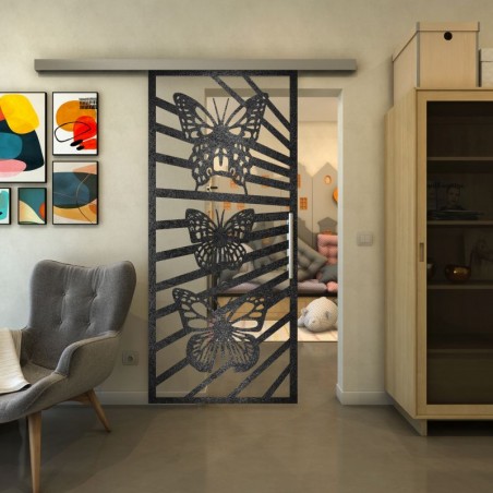 Glasschiebetür SLIM-LINE - Fineprint Model 176 Schwarz auf Klarglas