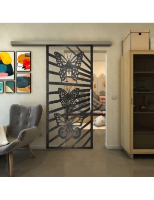Glasschiebetür SLIM-LINE - Fineprint Model 176 Schwarz auf Klarglas
