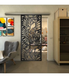 Glasschiebetür SLIM-LINE - Fineprint Model 177 Schwarz auf Klarglas