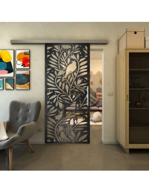 Glasschiebetür SLIM-LINE - Fineprint Model 177 Schwarz auf Klarglas