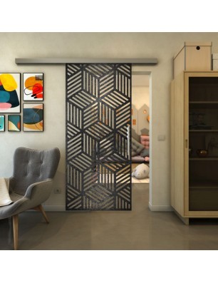 Glasschiebetür SLIM-LINE - Fineprint Model 179 Schwarz auf Klarglas