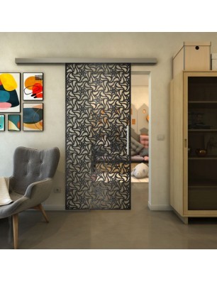 Glasschiebetür SLIM-LINE - Fineprint Model 180 Schwarz auf Klarglas