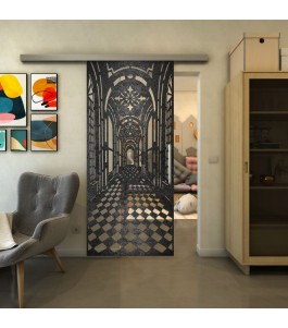 Glasschiebetür SLIM-LINE - Fineprint Model 181 Schwarz auf Klarglas
