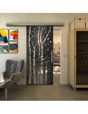 Glasschiebetür SLIM-LINE - Fineprint Model 182 Schwarz auf Klarglas