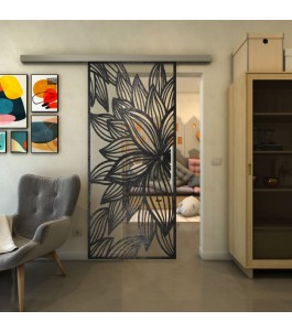 Glasschiebetür SLIM-LINE - Fineprint Model 184 Schwarz auf Klarglas