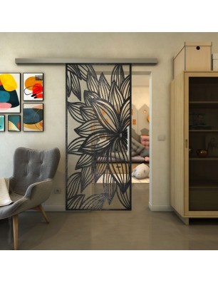 Glasschiebetür SLIM-LINE - Fineprint Model 184 Schwarz auf Klarglas