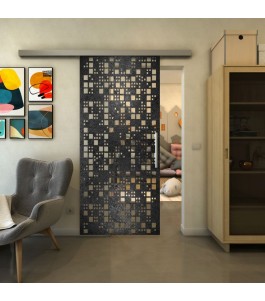 Glasschiebetür SLIM-LINE - Fineprint Model 190 Schwarz auf Klarglas