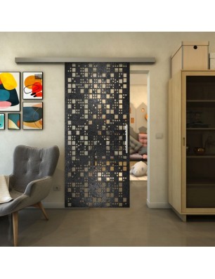 Glasschiebetür SLIM-LINE - Fineprint Model 190 Schwarz auf Klarglas
