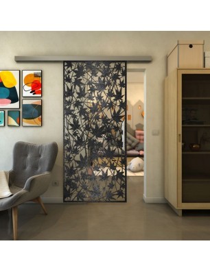 Glasschiebetür SLIM-LINE - Fineprint Model 192 Schwarz auf Klarglas