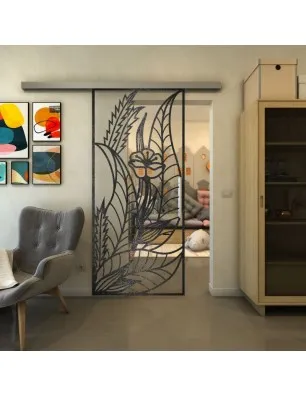 Glasschiebetür SLIM-LINE - Fineprint Model 195 Schwarz auf Klarglas