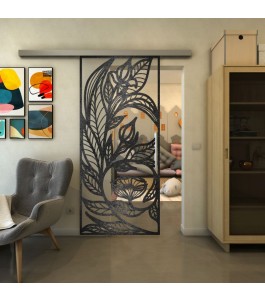Glasschiebetür SLIM-LINE - Fineprint Model 196 Schwarz auf Klarglas