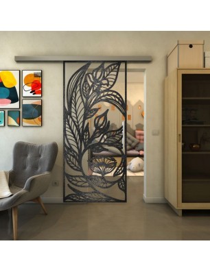 Glasschiebetür SLIM-LINE - Fineprint Model 196 Schwarz auf Klarglas