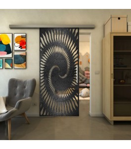 Glasschiebetür SLIM-LINE - Fineprint Model 197 Schwarz auf Klarglas