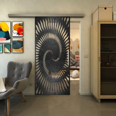 Glasschiebetür SLIM-LINE - Fineprint Model 197 Schwarz auf Klarglas