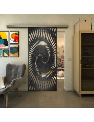 Glasschiebetür SLIM-LINE - Fineprint Model 197 Schwarz auf Klarglas