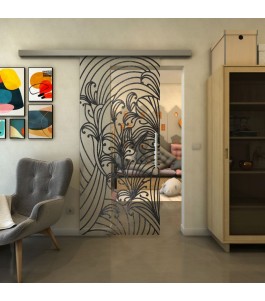 Glasschiebetür SLIM-LINE - Fineprint Model 200 Schwarz auf Klarglas